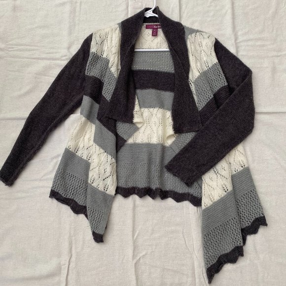 Epic Threads Cream and Grey Knit Layered Cardigan - Picture 1 of 5